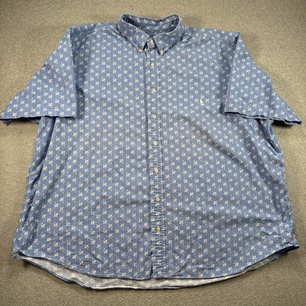 Ralph Lauren Mens 3XB Tropical AOP Hawaiian Palm Tree Button Down Shirt Blue